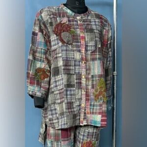 Madras Plaid Shirt with Floral Accents